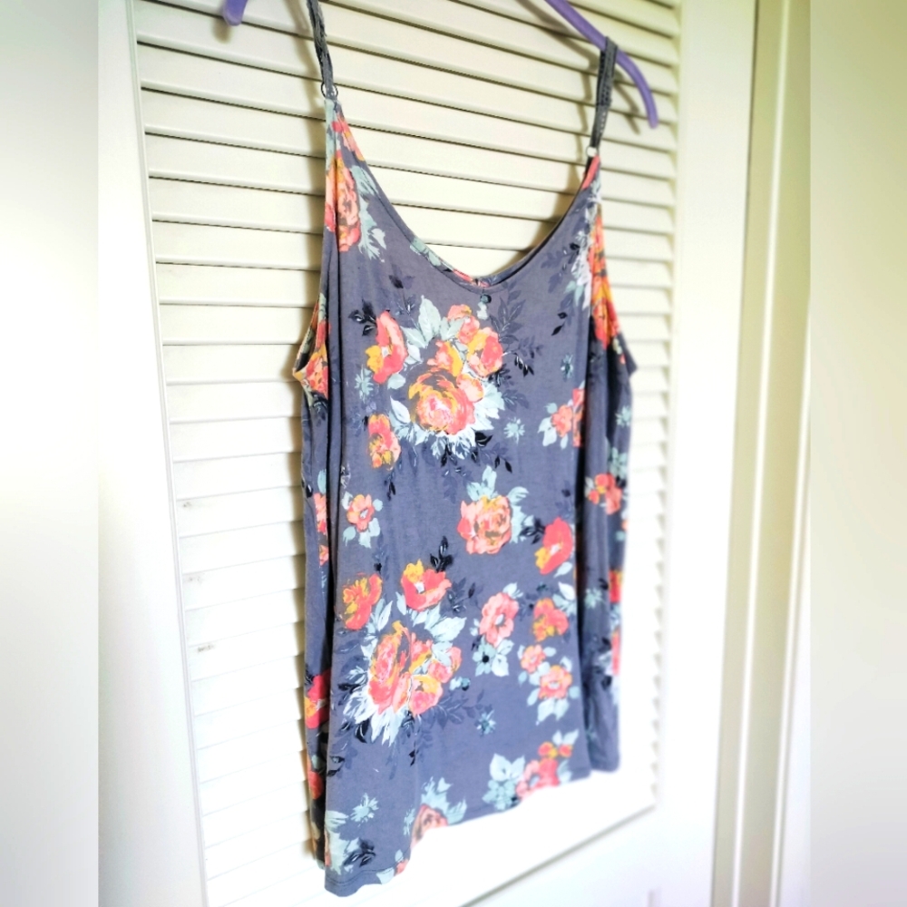 Torrid 2x Floral Print Women's Tank Top Gray Blue Orange 95% Rayon